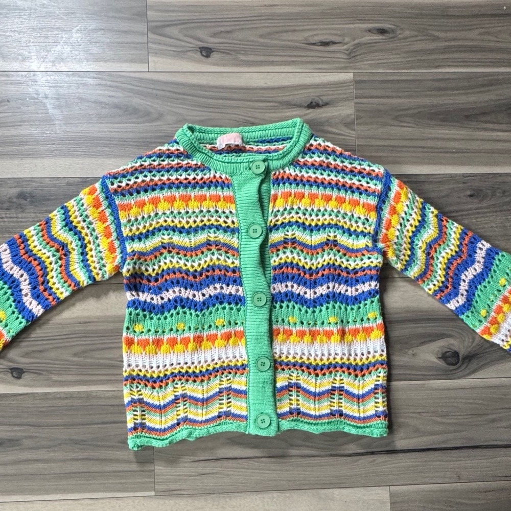 C+D+M Cupcakes and Cashmere Multi Color Chevron Knit Button Front Cardigan S
